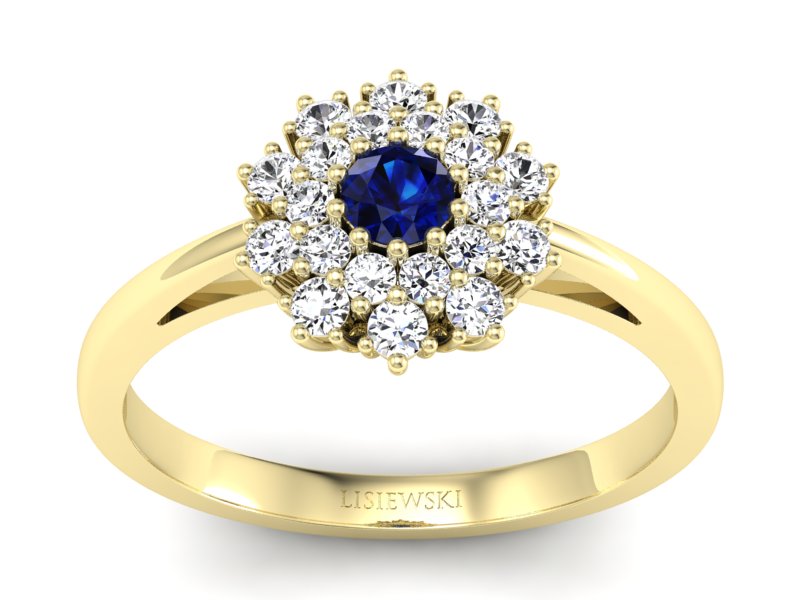 Złoty pierścionek z szafirem i brylantami - P15059zsz