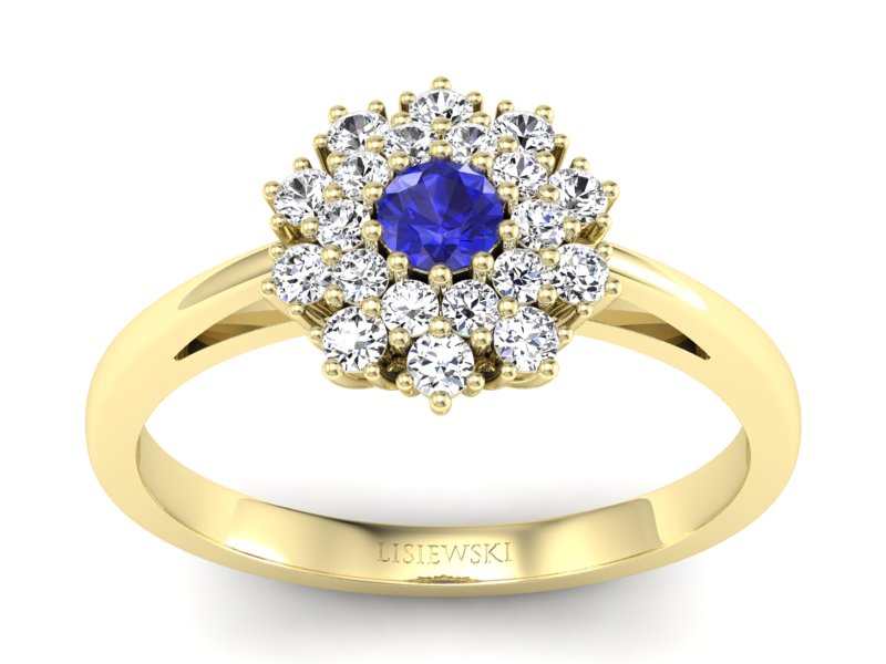 Złoty pierścionek z szafirem i brylantami - P15059zszc