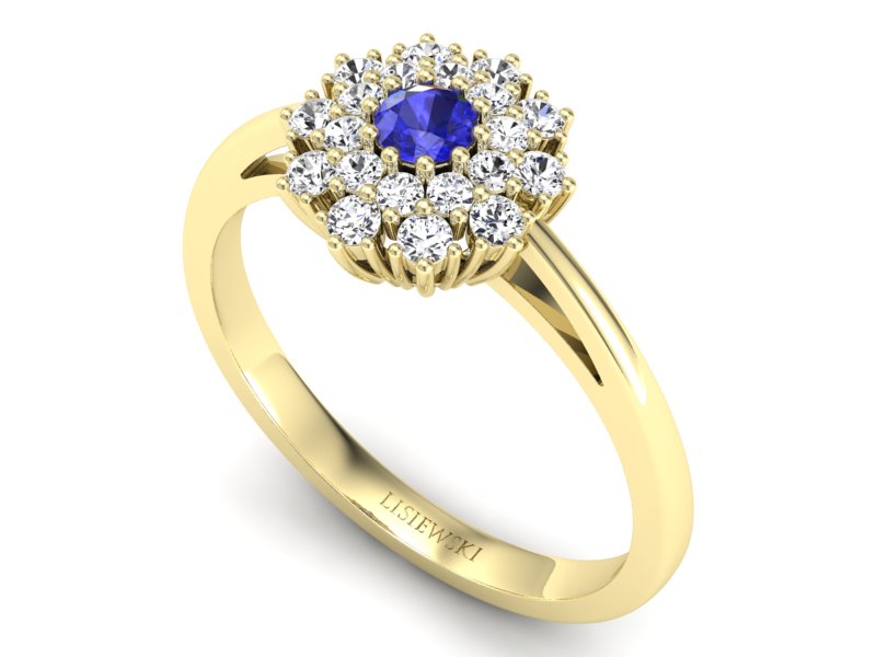 Złoty pierścionek z szafirem i brylantami - P15059zszc — zdjęcie 3