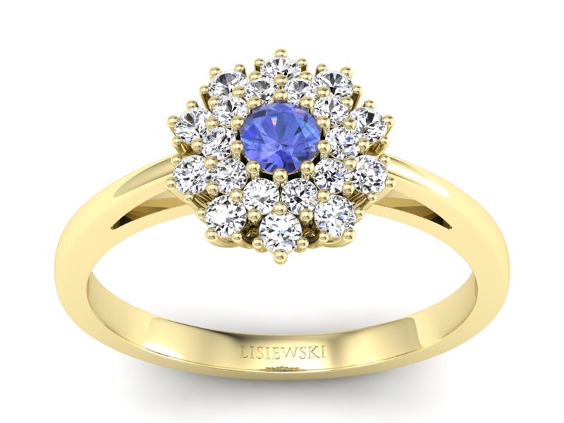 Złoty pierścionek z tanzanitem i brylantami - P15059zt
