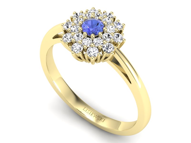 Złoty pierścionek z tanzanitem i brylantami - P15059zt — zdjęcie 3