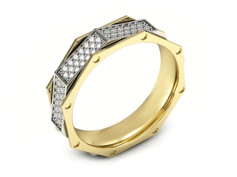 Obrączka z brylantami z żółtego i białego złota - p15060zb — zdjęcie 3