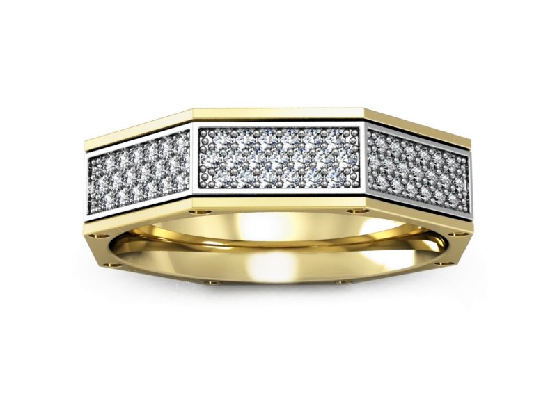 Obrączka z brylantami z żółtego i białego złota - p15060zb