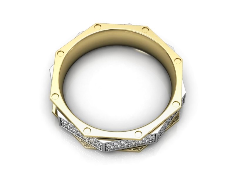 Obrączka z brylantami z żółtego i białego złota - p15060zb — zdjęcie 2