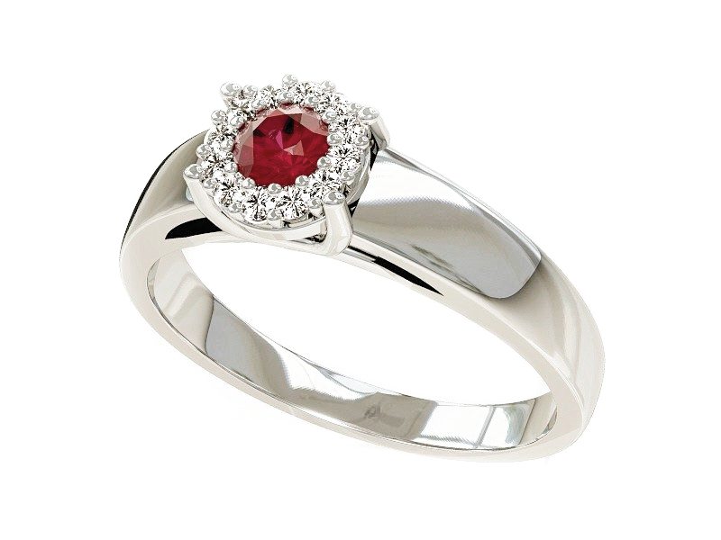 Pierścionek z rubinem i brylantem białe złoto - P15061BR_rub — zdjęcie 2