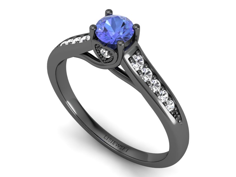 Pierścionek z tanzanitem i brylantami - p15062czt — zdjęcie 3