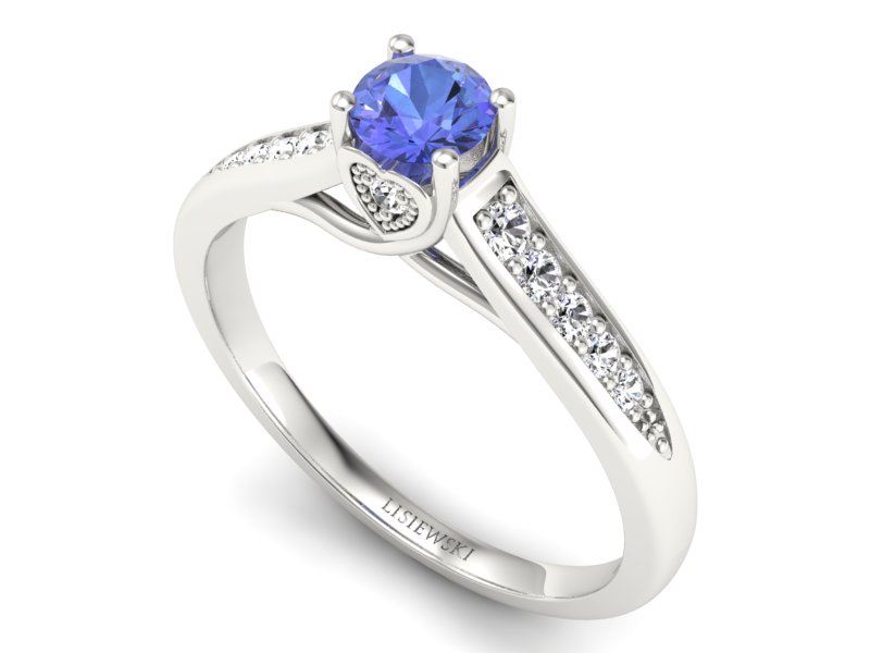Pierścionek zaręczynowy tanzanit i brylant - P15062pt_t — zdjęcie 3