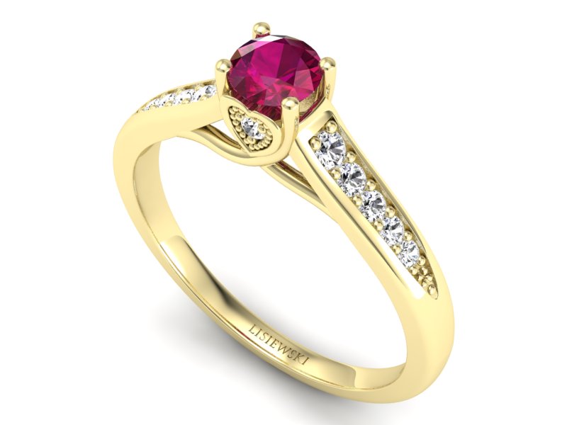 Pierścionek z rubinem i brylantami żółte złoto - p15062zr — zdjęcie 3