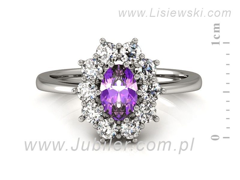 Złoty pierścionek z ametystem i brylantami - P15063BA — zdjęcie 2