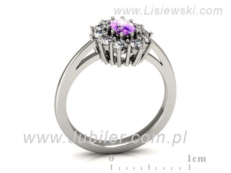 Złoty pierścionek z ametystem i brylantami - P15063BA — zdjęcie 3