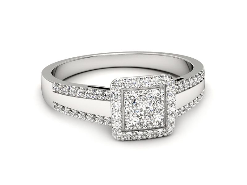 Złoty pierścionek z brylantami białe złoto - P15064B — zdjęcie 2