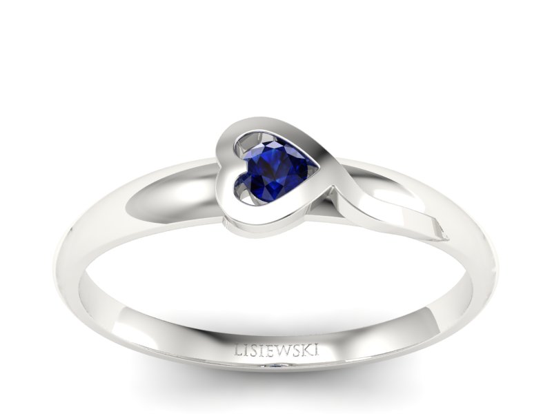Złoty pierścionek z szafirem białe złoto - p15067bsz