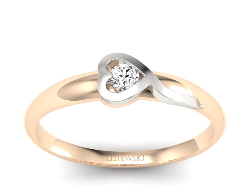 Pierścionek z brylantem różowe i białe złoto - p15067cb