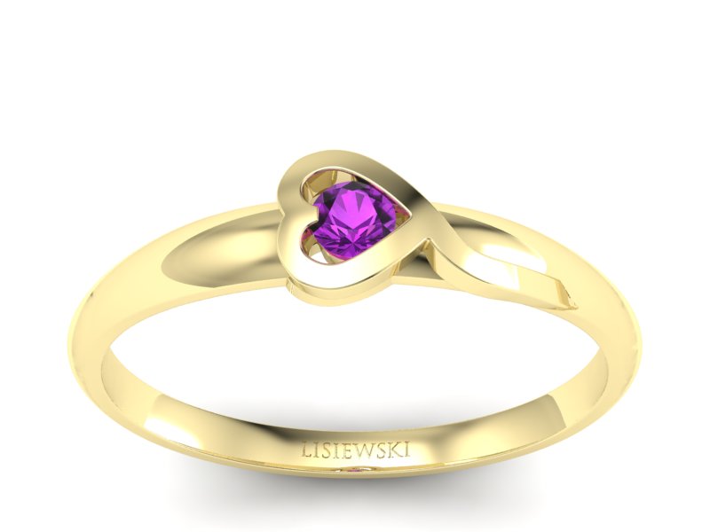 Złoty pierścionek z ametystem żółte złoto - p15067zat