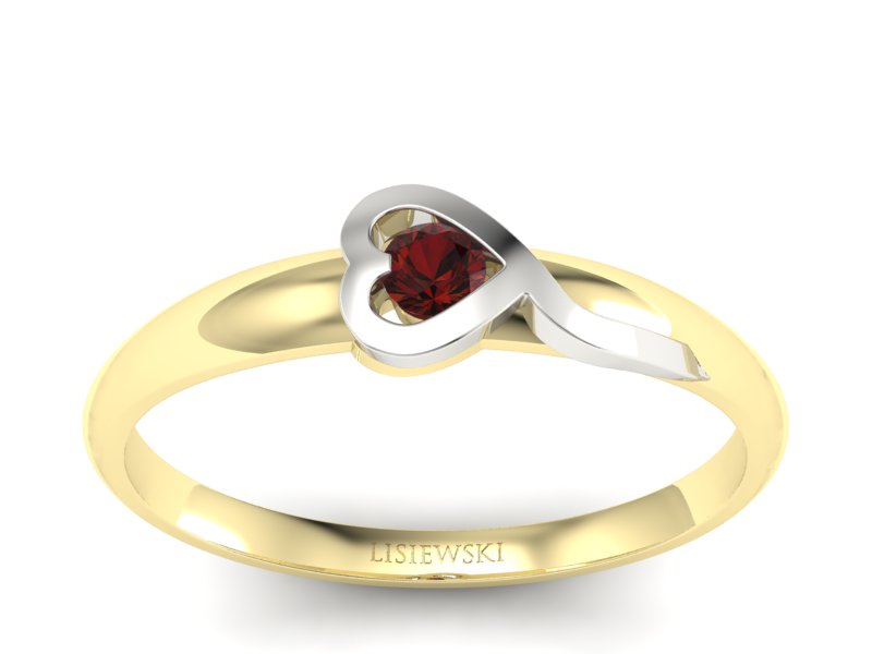 Pierścionek z granatem żółte i białe złoto - p15067zbgr