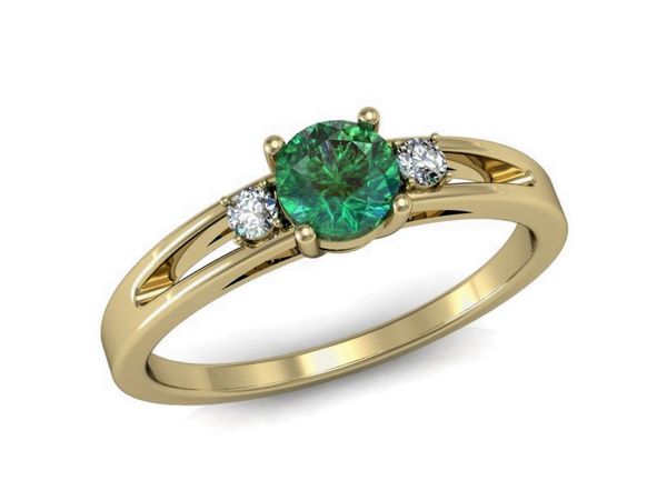 Złoty pierścionek ze szmaragdem z brylantami — P15068ZSM