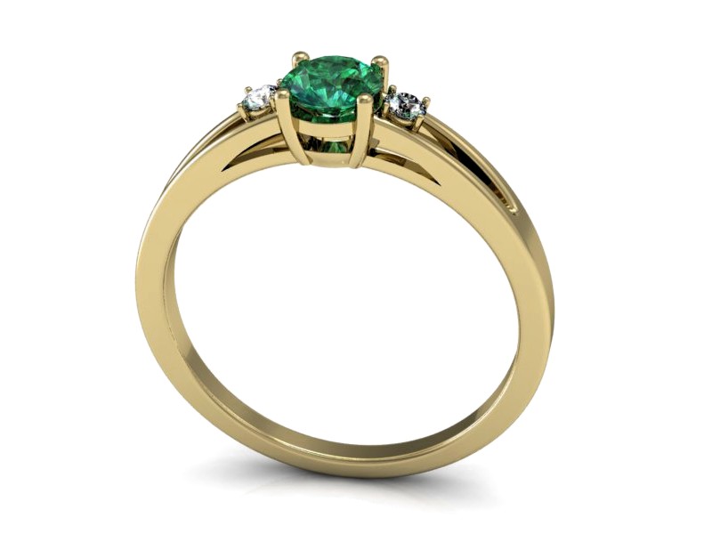 Złoty pierścionek ze szmaragdem z brylantami - P15068ZSM — zdjęcie 3