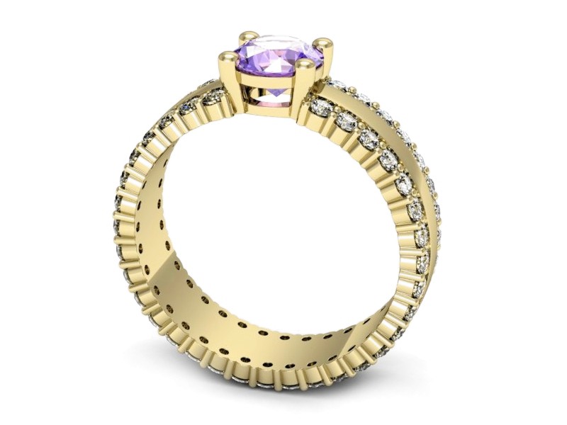 Pierścionek z tanzanitem i brylantami żółte złoto - p15069zt — zdjęcie 3