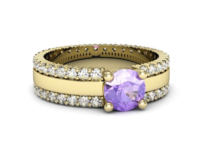 Pierścionek z tanzanitem i brylantami żółte złoto - p15069zt — zdjęcie 2