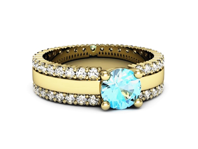 Pierścionek z topazem i brylantami żółte złoto - p15069ztp — zdjęcie 2