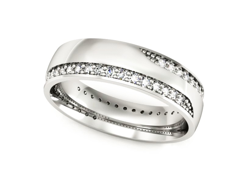 Pierścionek obrączka z brylantami białe złoto - P15073B — zdjęcie 3