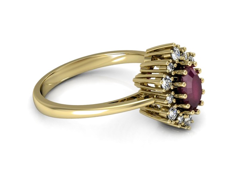 Pierścionek z rubinem i brylantami żółte złoto - p15074zr — zdjęcie 2