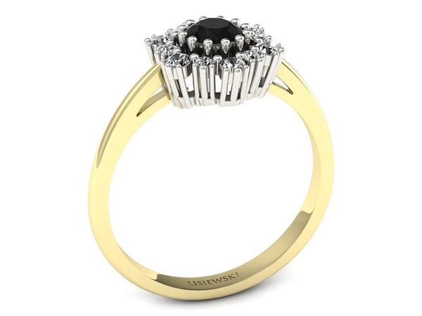 Złoty pierścionek z diamentami żółte złoto 585 - p15075zbcd