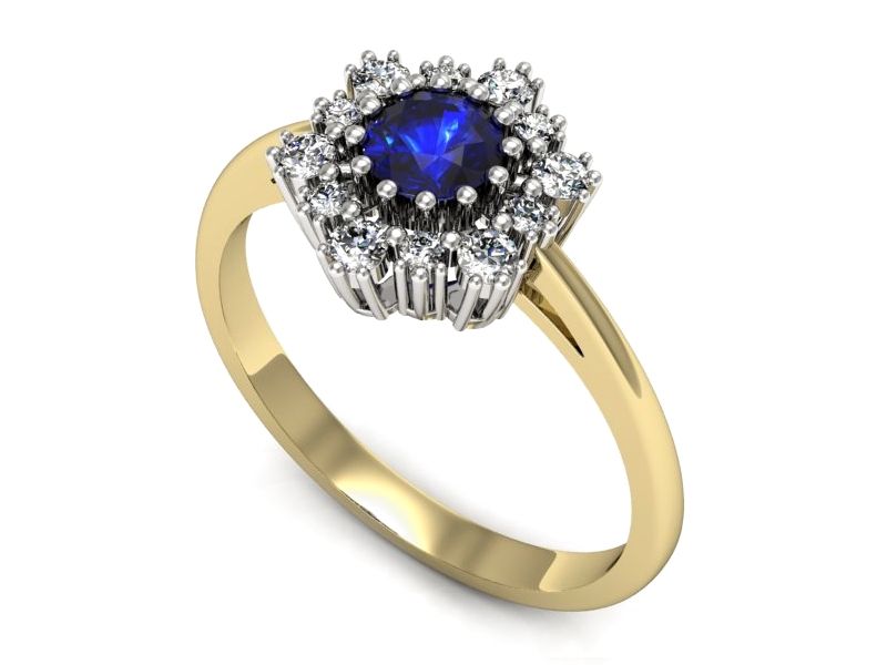 Złoty pierścionek z szafirem z brylantami - p15075zbszc - 1