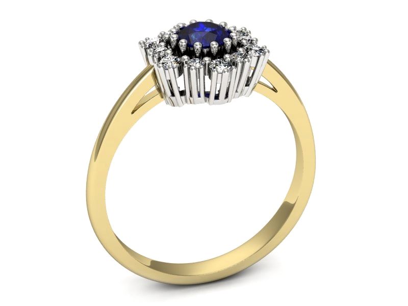 Złoty pierścionek z szafirem z brylantami - p15075zbszc - 3