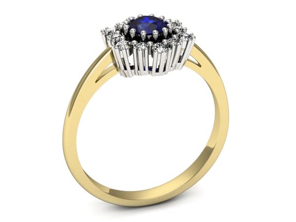 Złoty pierścionek z szafirem z brylantami - p15075zbszc