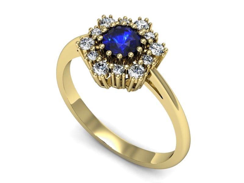 Złoty pierścionek z szafirem i diamentami złoto proba 585 - p15075zszc