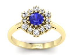 Złoty pierścionek z szafirem i diamentami - p15075zszc
