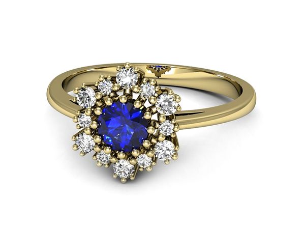 Złoty pierścionek z szafirem i diamentami złoto - p15075zszc