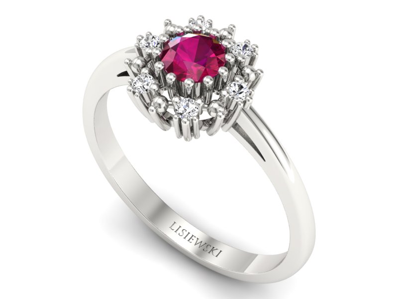 Pierścionek z rubinem i diamentami białe złoto - p15077br — zdjęcie 3