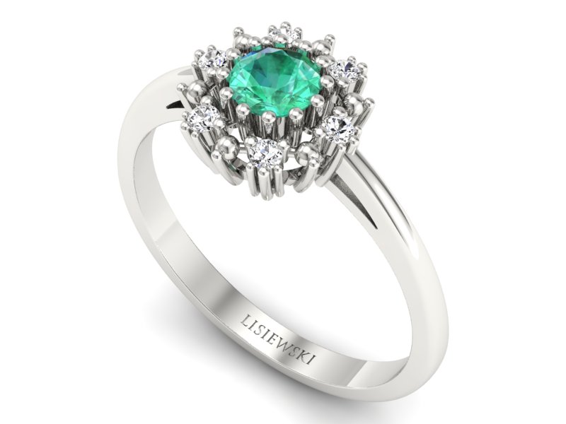 Złoty pierścionek ze szmaragdem i diamentami - P15077BSM — zdjęcie 3