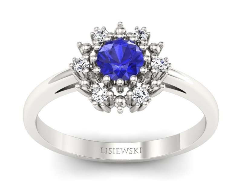 Pierścionek z szafirem i diamentami białe złoto - p15077bszc