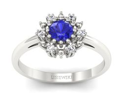 Pierścionek z szafirem i diamentami białe złoto - p15077bszc