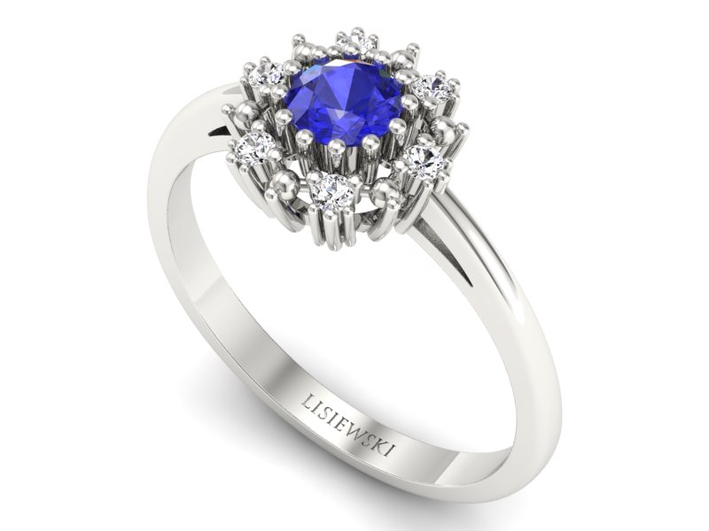 Pierścionek z szafirem i diamentami białe złoto - p15077bszc — zdjęcie 3