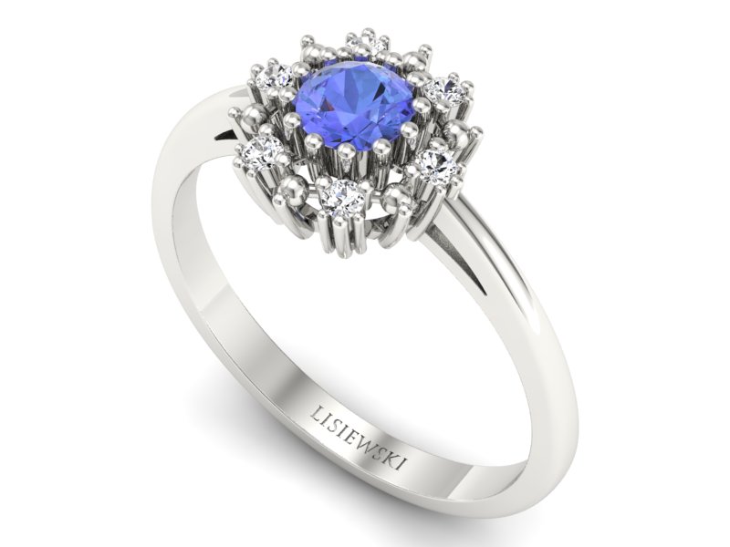 Pierścionek z tanzanitem i diamentami białe złoto - p15077bt — zdjęcie 3