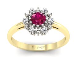 Złoty pierścionek z rubinem i diamentami - P15077BZR