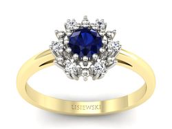 Złoty pierścionek z szafirem i diamentami - P15077BZS