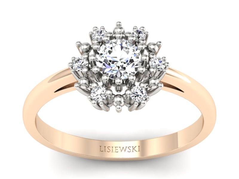 Pierścionek z diamentami różowe i białe złoto - p15077cb