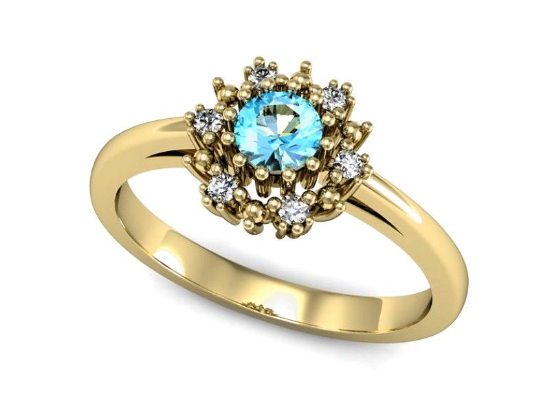 Pierścionek zaręczynowy topaz i diamenty w żółtym złocie - p15077za