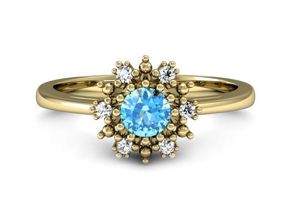 Złoty Pierścionek zaręczynowy topaz i diamenty - p15077za