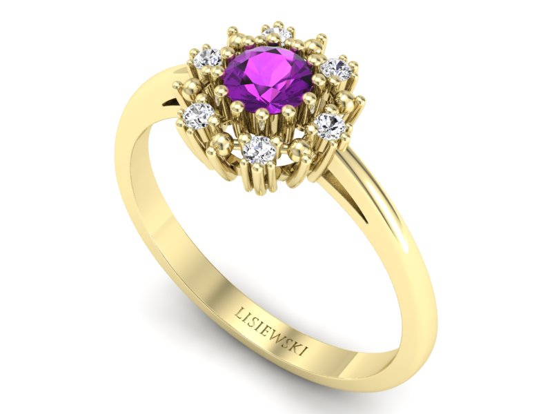 Pierścionek zaręczynowy z ametystem i diamentami - p15077zat — zdjęcie 3
