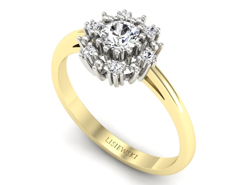 Złoty pierścionek zaręczynowy z diamentami - p15077zb — zdjęcie 3