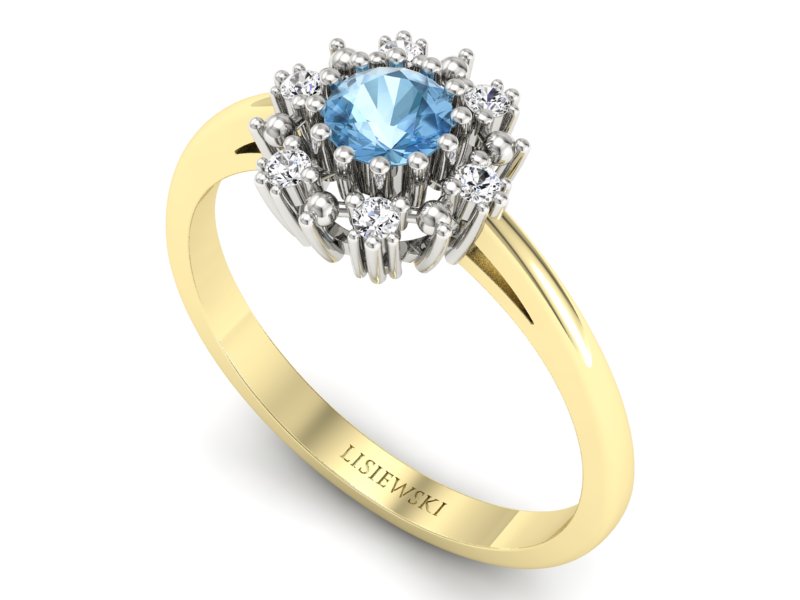Złoty pierścionek z topazem i diamentami - p15077zba — zdjęcie 3