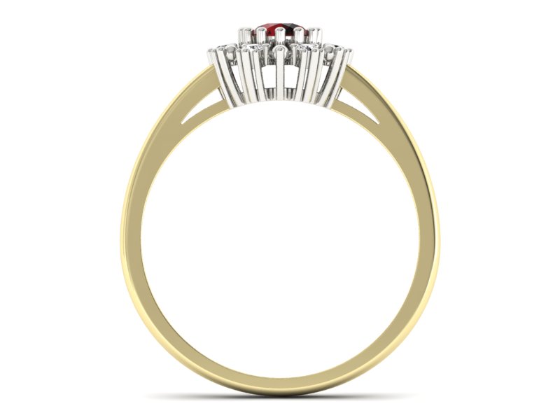 Złoty pierścionek z granatem i diamentami - p15077zbgr — zdjęcie 2