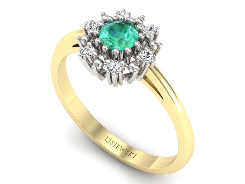Złoty pierścionek ze szmaragdem i diamentami - p15077zbsm — zdjęcie 3