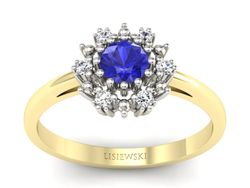 Złoty pierścionek z szafirem i diamentami - p15077zbszc